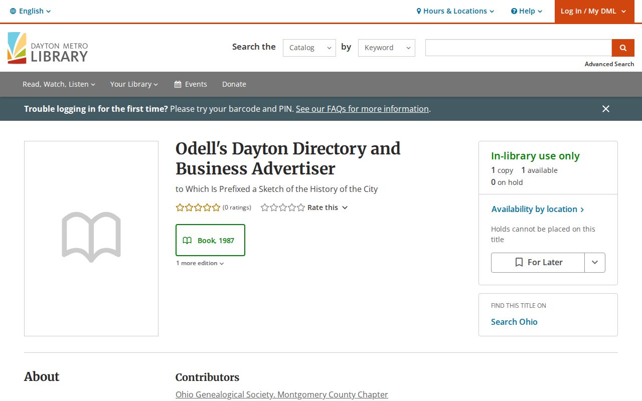 Montgomery County city directory Odell 1850 Dayton catalog record
