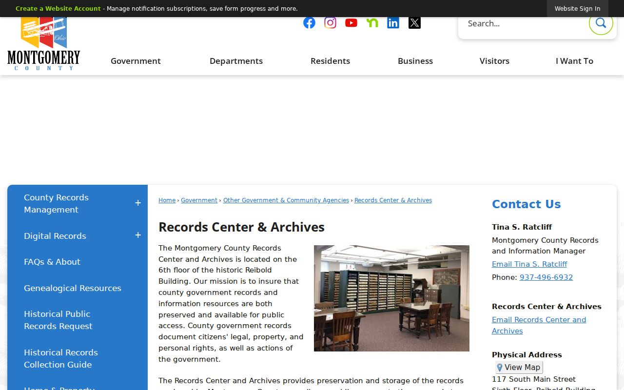 Montgomery County previous residents Records Center and Archives access page