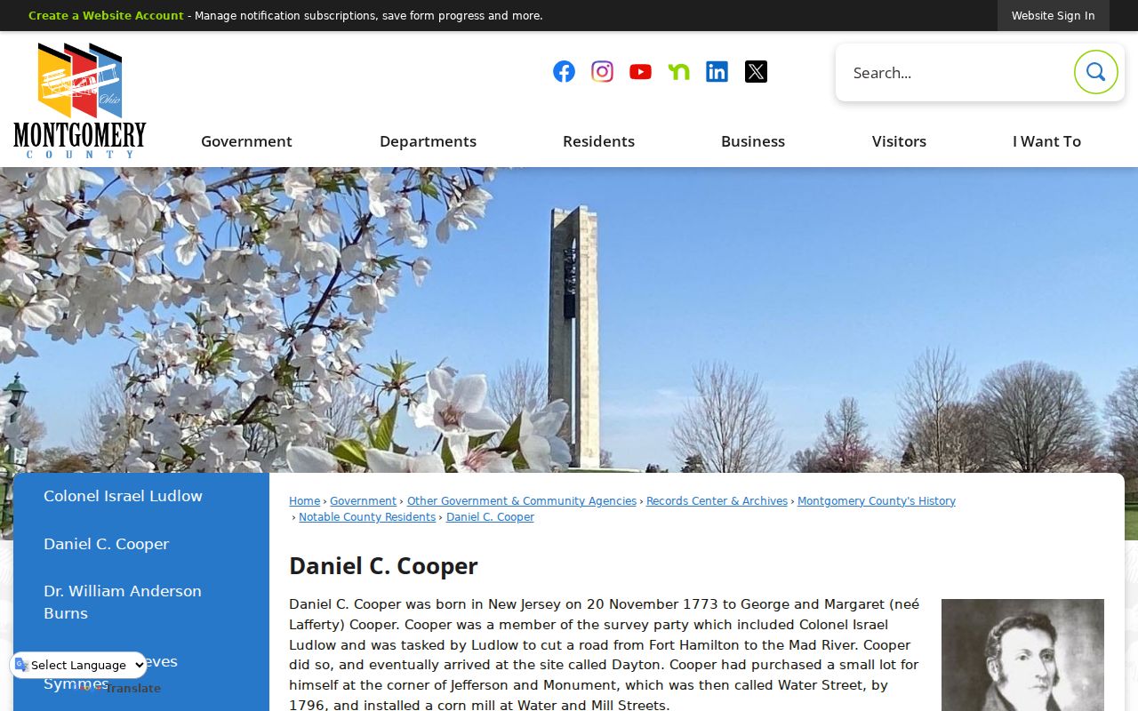 Montgomery County previous residents early Dayton Cooper plat history