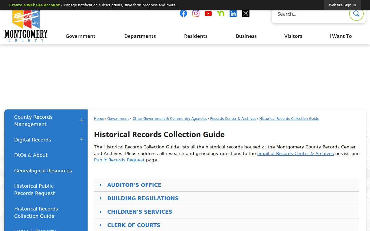 Montgomery County previous residents historical records collection guide