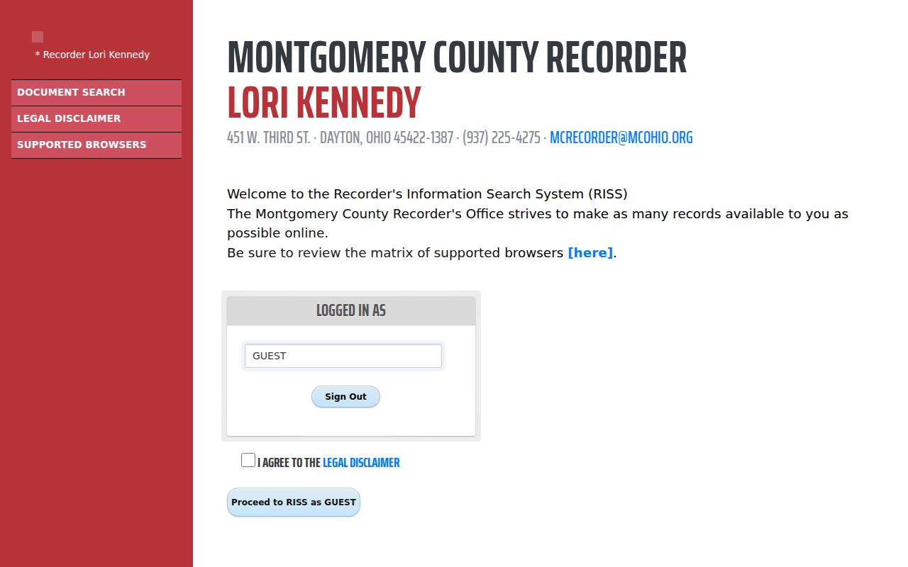 Montgomery County street directory Recorder RISS instrument name search